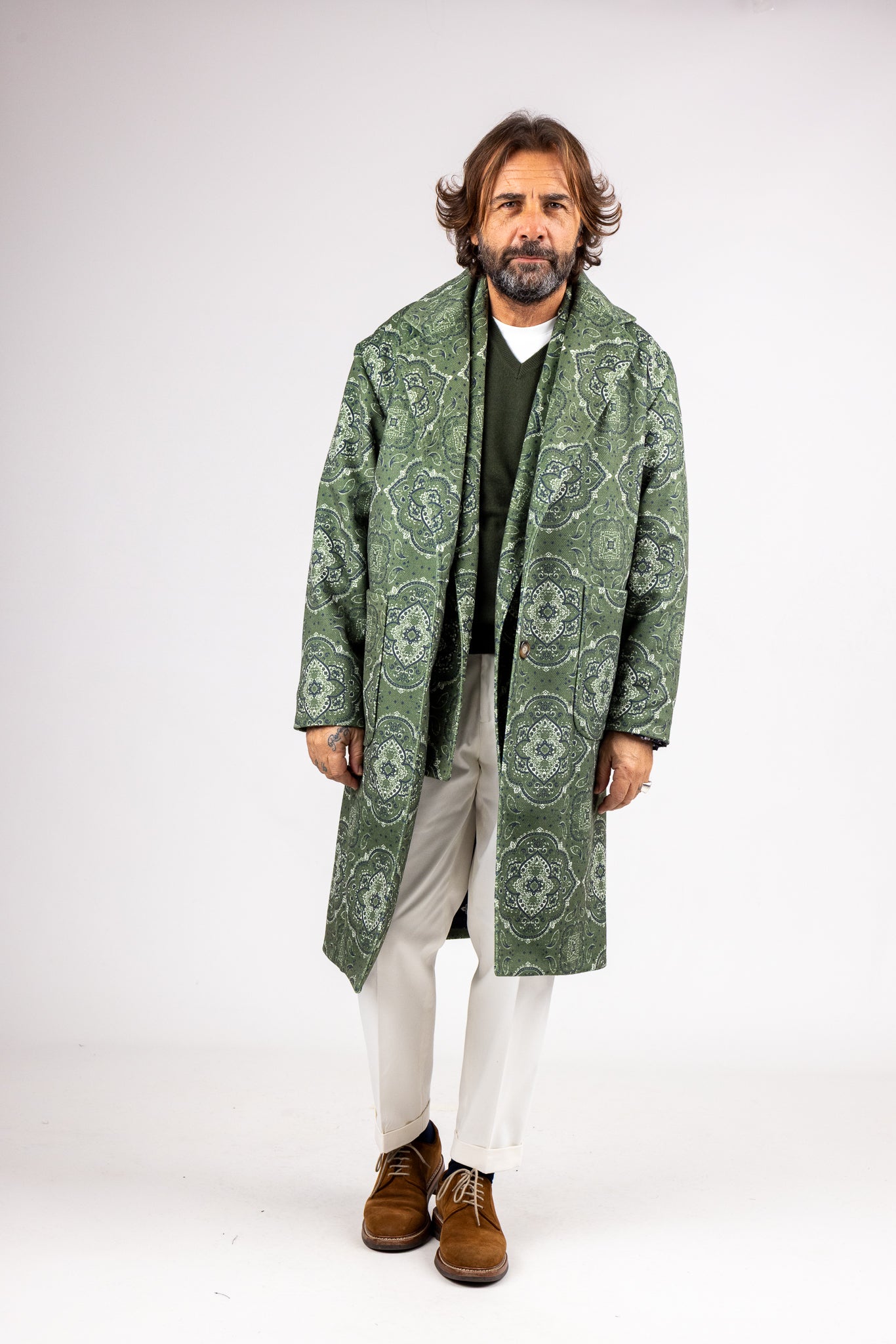 Cappotto Monopetto Over Fantasia Bandana